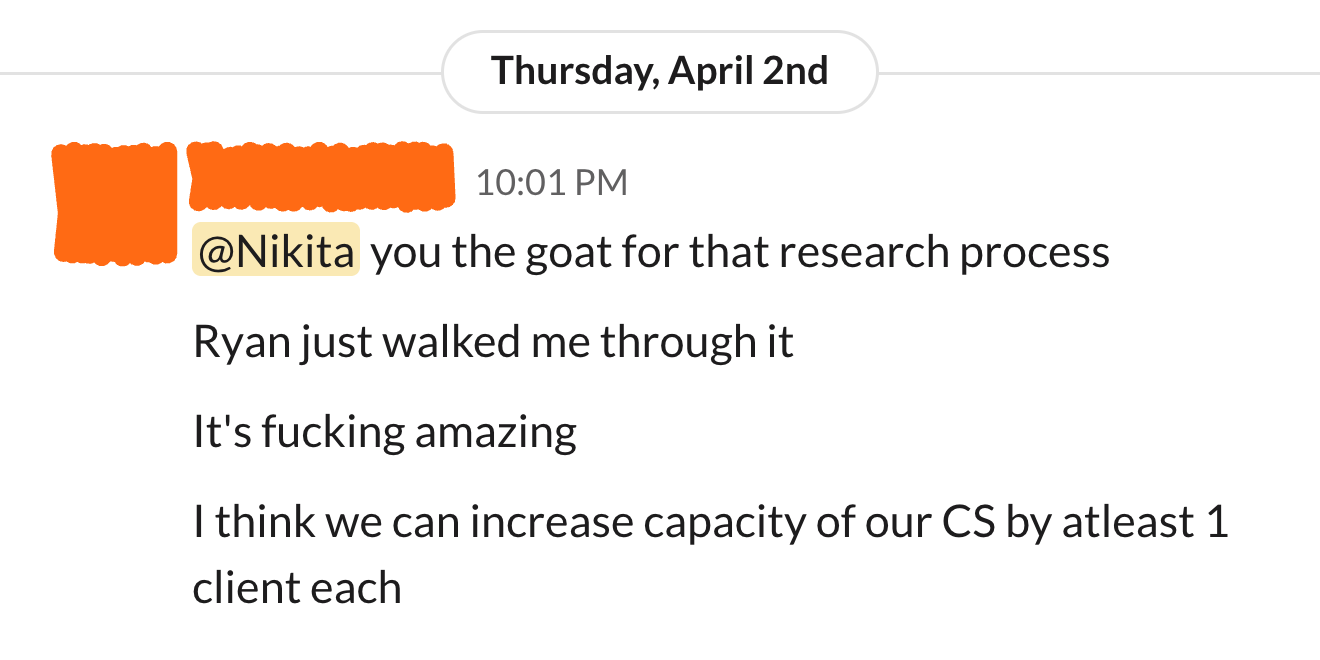 Client message in Slack: I think we can increase capacity of our CS by atleast 1 client each