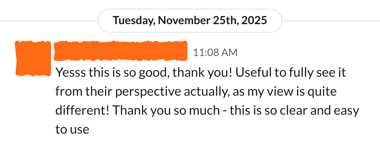 Client message in Slack: this is so clear and easy to use
